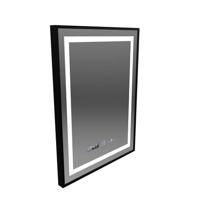 Specchio rettangolare a LED, 50x70 cm, Verite Majeste Noir Motion Glow Marcello, sistema antiappannamento, orologio e termometro, dimmerabile