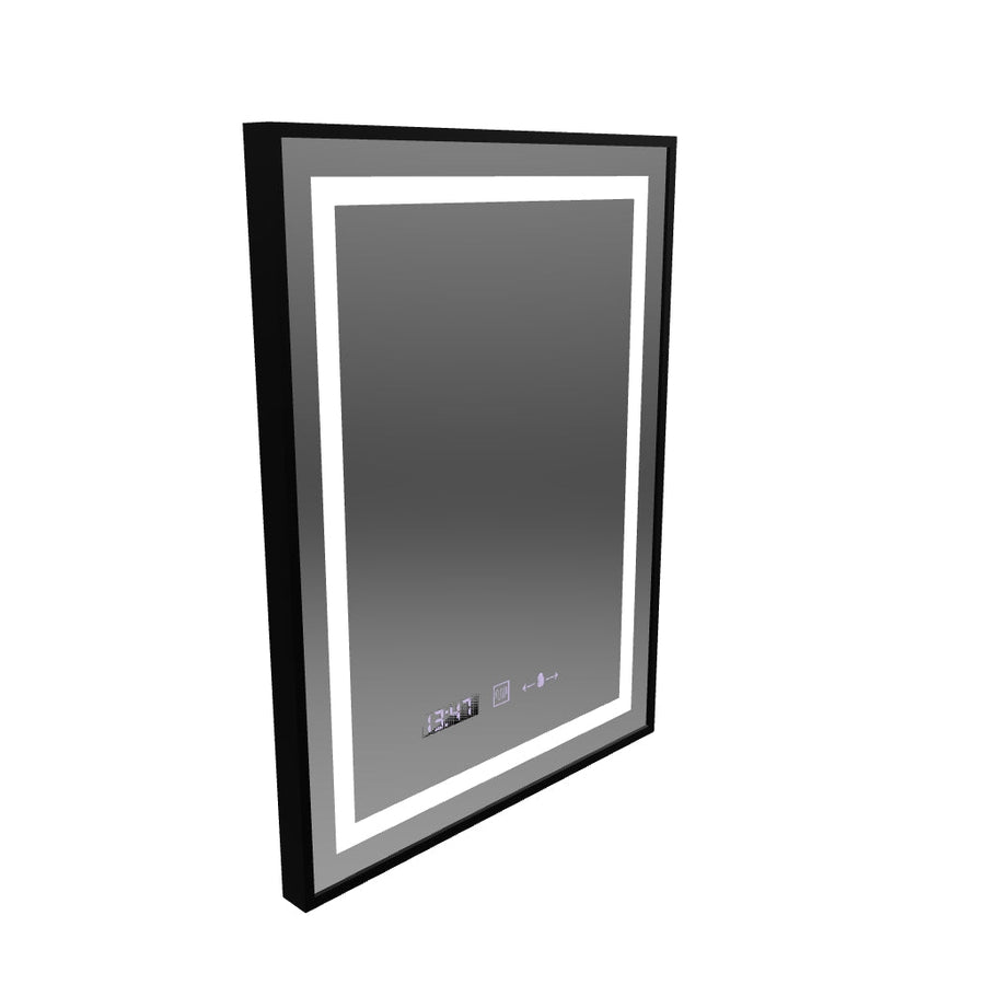 Specchio rettangolare a LED, 50x70 cm, Verite Majeste Noir Motion Glow Marcello, sistema antiappannamento, orologio e termometro, dimmerabile