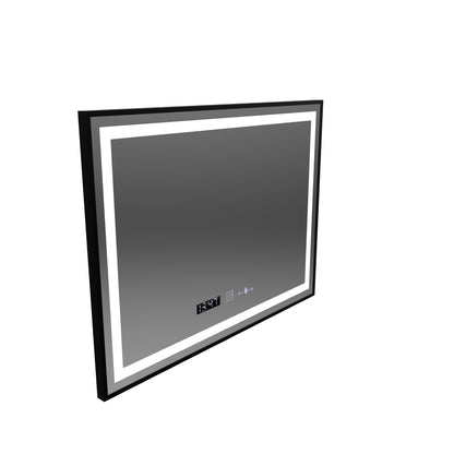Specchio rettangolare a LED, 80x60 cm, Verite Majeste Noir Motion Glow Marcello, sistema antiappannamento, orologio e termometro, dimmerabile
