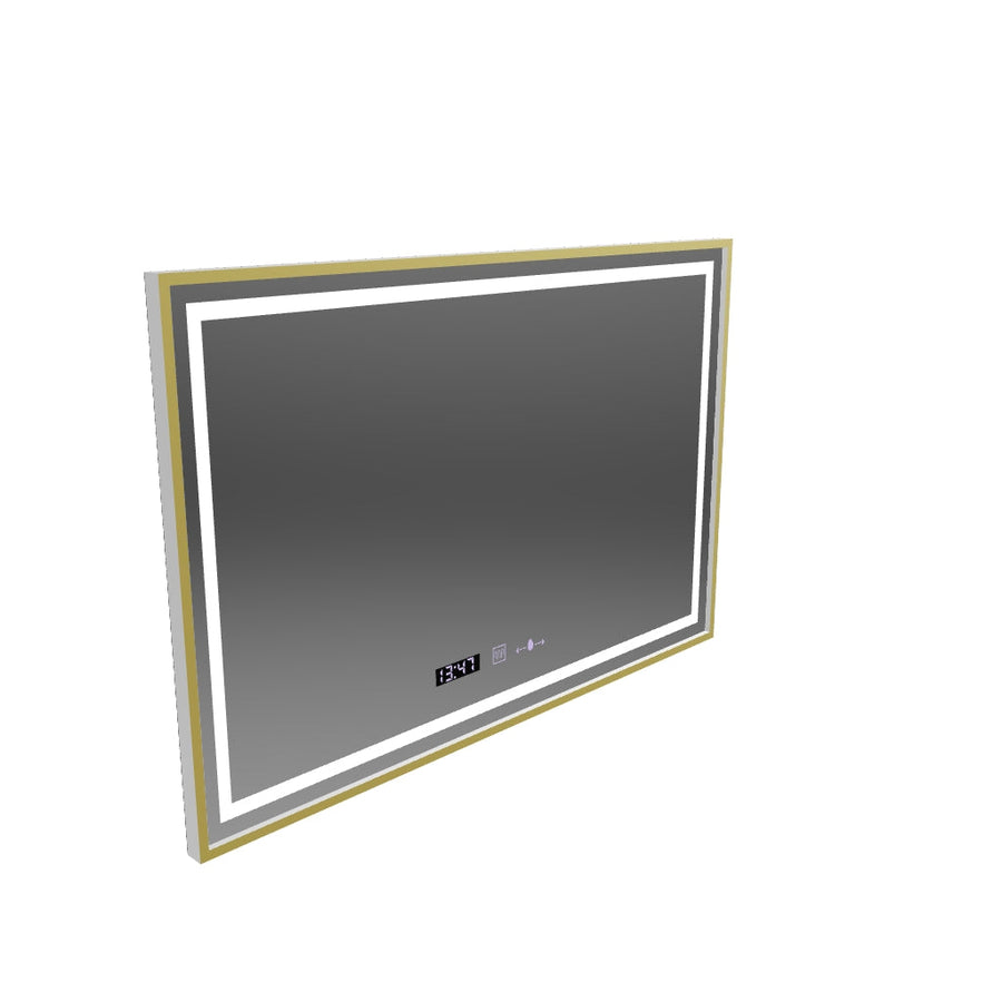 Specchio rettangolare a LED, 120x80 cm, Verite Royale Gold MotionGlow Marcello, sistema antiappannamento, orologio e termometro, dimmerabile