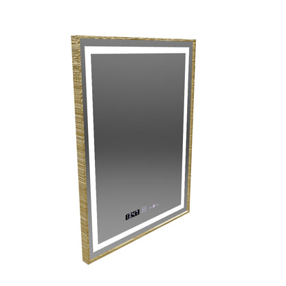 Specchio rettangolare a LED, 60x80 cm, Verite Royale Gold MotionGlow Marcello, sistema antiappannante, orologio e termometro, dimmerabile