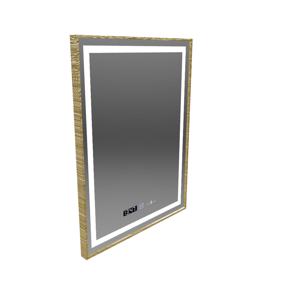 Specchio rettangolare a LED, 60x80 cm, Verite Royale Gold MotionGlow Marcello, sistema antiappannante, orologio e termometro, dimmerabile