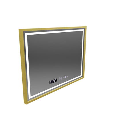 Specchio rettangolare a LED, 80x60 cm, Verite Royale Gold MotionGlow Marcello, sistema antiappannante, orologio e termometro, dimmerabile