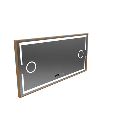 Specchio LED Sensore MotionGlow Isabell con funzione disappannamento Orologio Termometro 120x80 cm Luce Calda/Fredda/Neutra Dimmerabile, Cornice Oro Rosa Spazzolato, Collezione Marcello Funghi