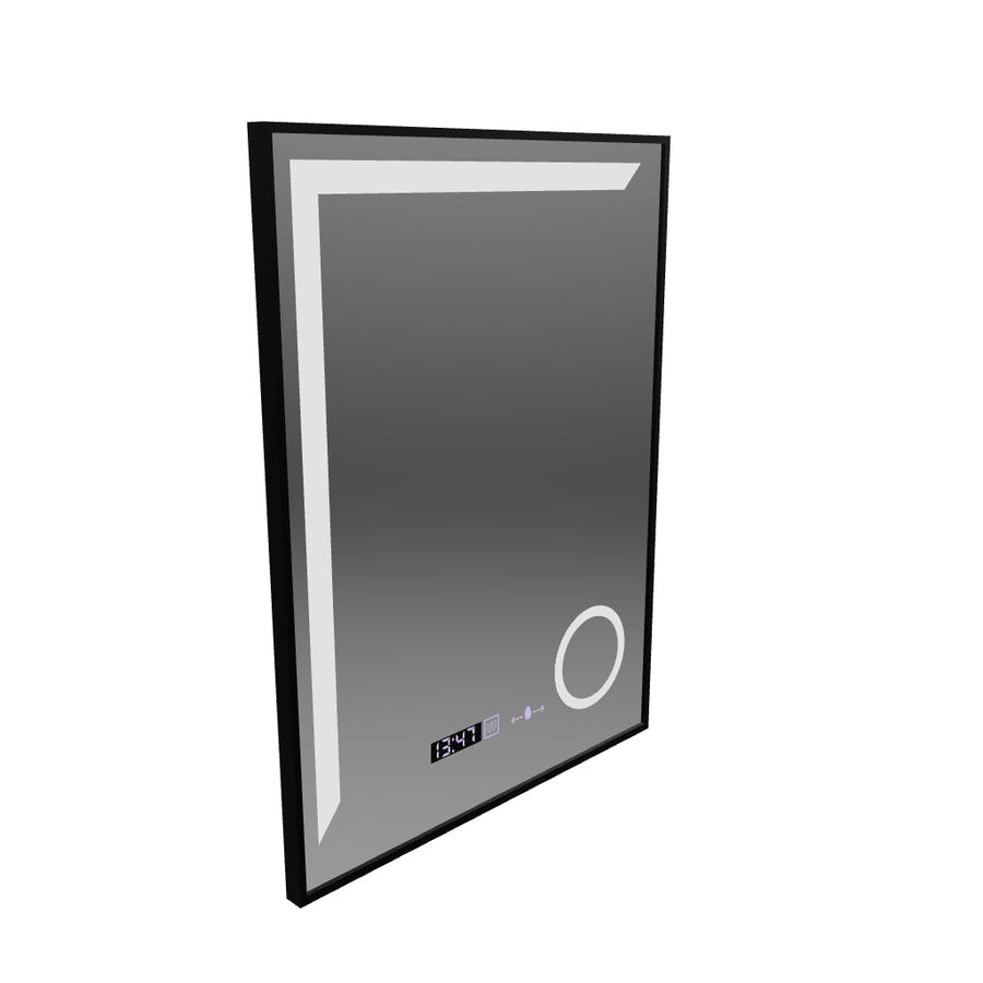 Specchio LED Sensore MotionGlow Francesca 60x80 cm Luce Calda/Fredda/Neutra Dimmerabile Cornice Nera Sistema Disappannante Spazzolato Termometro Orologio Collezione Marcello Funghi