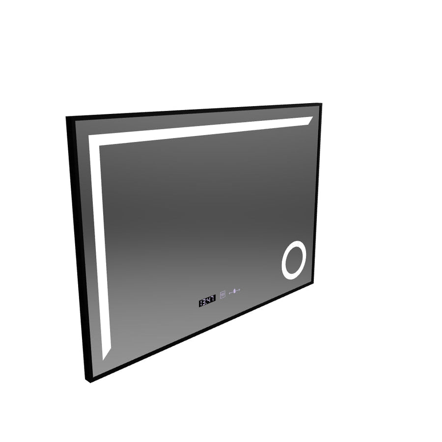 Specchio LED Sensore MotionGlow Sofia con funzione Disappannante Termometro Orologio 110x75 cm Luce Calda/Fredda/Neutra Dimmerabile, Cornice Nera Spazzolata, Collezione Marcello Funghi