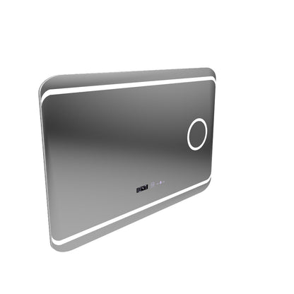 Specchio rettangolare a LED, 100x60 cm, Definizione MotionGlow Marcello, Sistema antiappannante, Orologio e termometro, Lente cosmetica, Dimmerabile