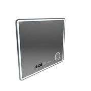 Specchio rettangolare a LED, 80x60 cm, Riflesso MotionGlow Marcello, sistema antiappannante, orologio e termometro, lente d'ingrandimento cosmetica, dimmerabile