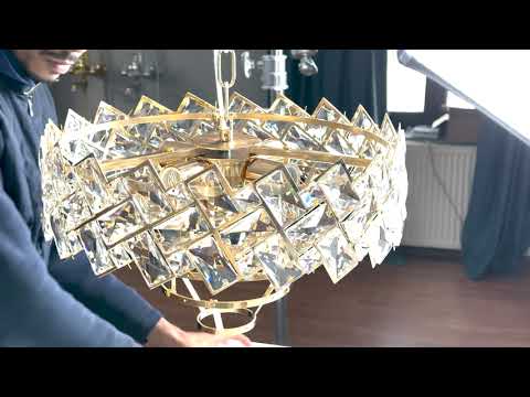 Lampadario Cristallo WINDSOR Nobile 5xE14, Diametro 39cm, Oro Lucido, Altezza Regolabile