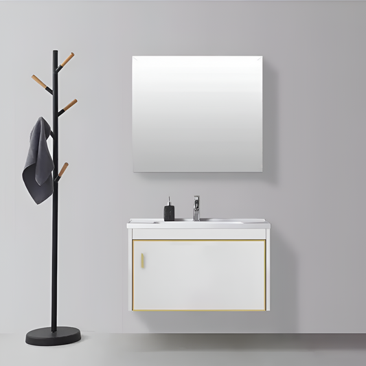 Set mobili da bagno con specchio, Bianco, PVC, T356/40 Mobili da bagno Titolo predefinito Alessandro Design