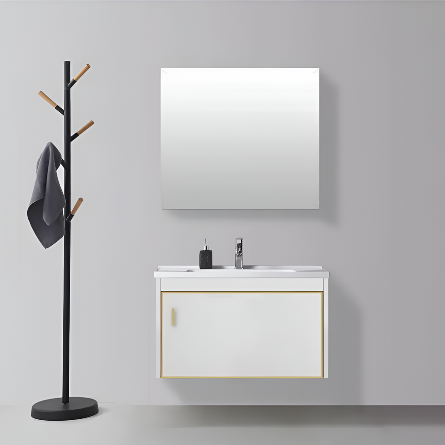 Set mobili da bagno con specchio, Bianco, PVC, T356/40 Mobili da bagno Titolo predefinito Alessandro Design