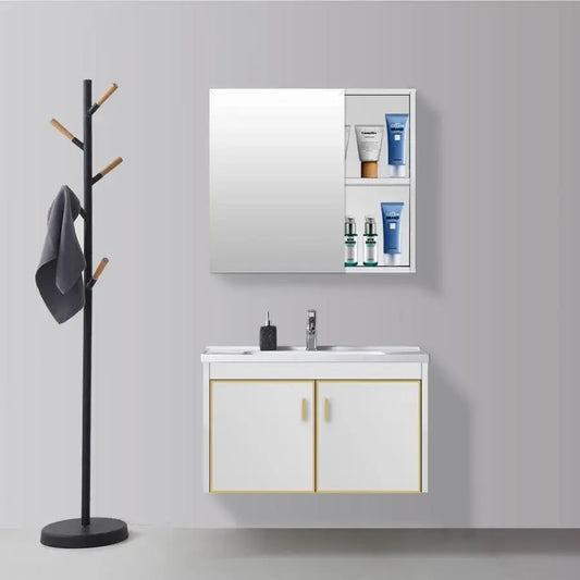 Set mobili da bagno con specchio, Bianco, PVC, T356/80 Mobili da bagno Titolo predefinito Alessandro Design