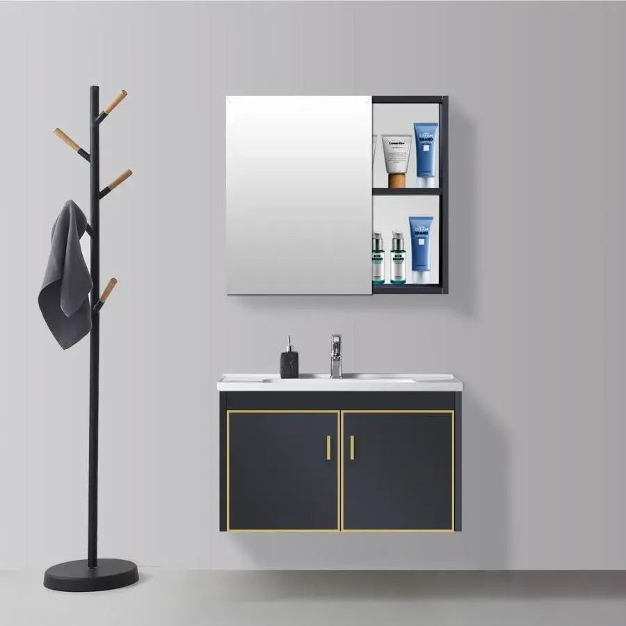 Set mobili da bagno con specchio, Nero, PVC, T346/60 Mobili da bagno Titolo predefinito Alessandro Design