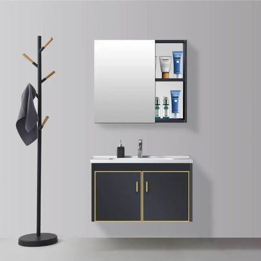 Set mobili da bagno con specchio, Nero, PVC, T346/60 Mobili da bagno Titolo predefinito Alessandro Design