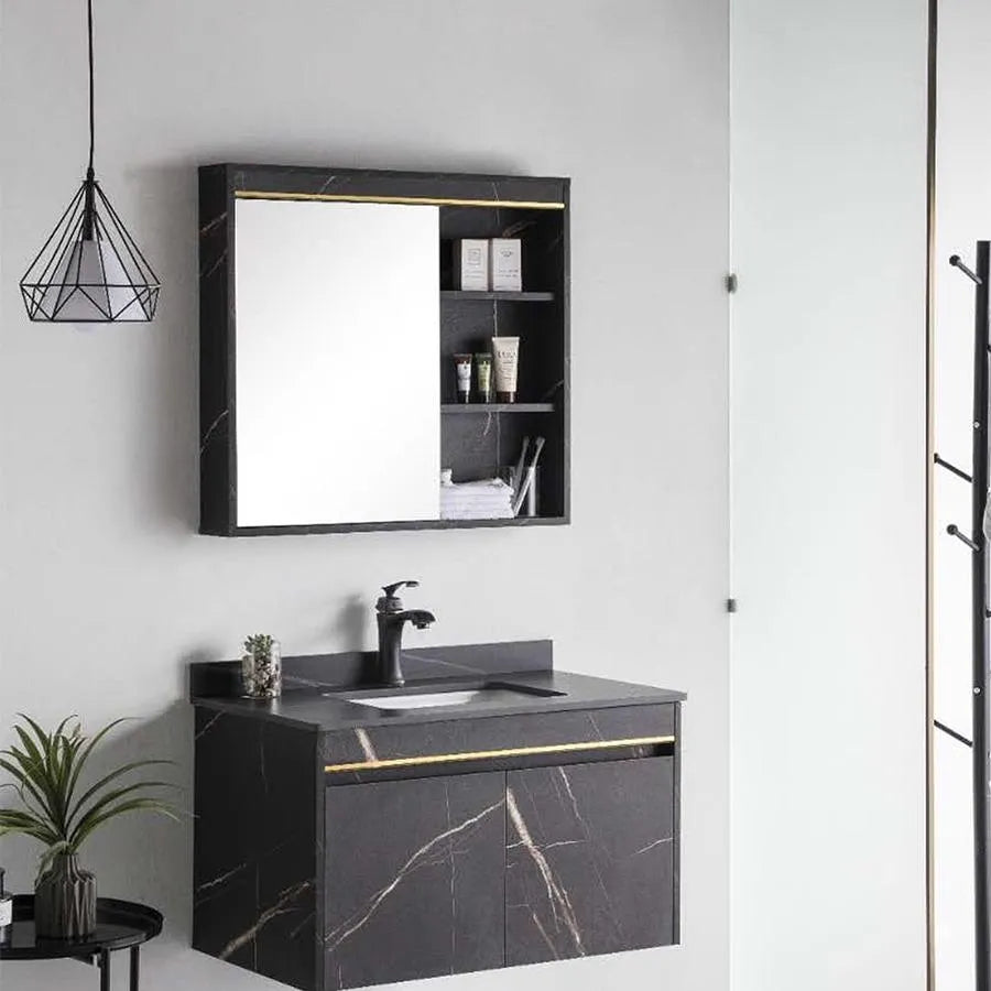 Set Mobili Bagno MARBLE, Mobile Lavabo+Armadietto Specchio 60 cm, 2 Pezzi, Mobili Bagno Nero Titolo predefinito Alessandro Design