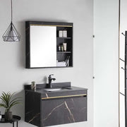 Set Mobili Bagno MARBLE, Mobile Lavabo+Armadio Specchio 80 cm, 2 Pezzi, Mobili Bagno Nero Titolo predefinito Alessandro Design