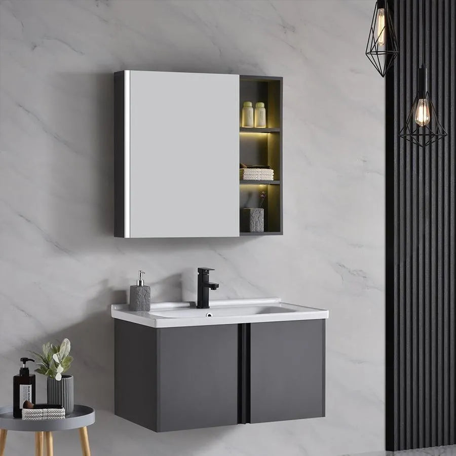 Set Mobili da Bagno con Specchio 81x48 cm 3 Pezzi Mobili da Bagno Grigi Titolo predefinito Alessandro Design