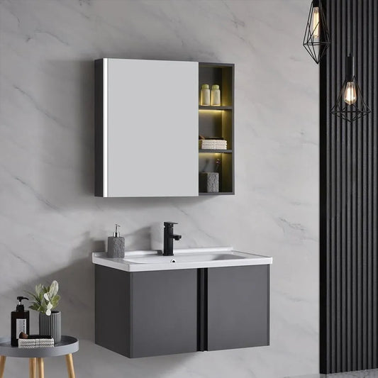 Set Mobili da Bagno con Specchio 81x48 cm 3 Pezzi Mobili da Bagno Grigi Titolo predefinito Alessandro Design